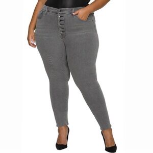 New Good American Size 20 Plus High Waist Exposed Button Skinny Black Jeans